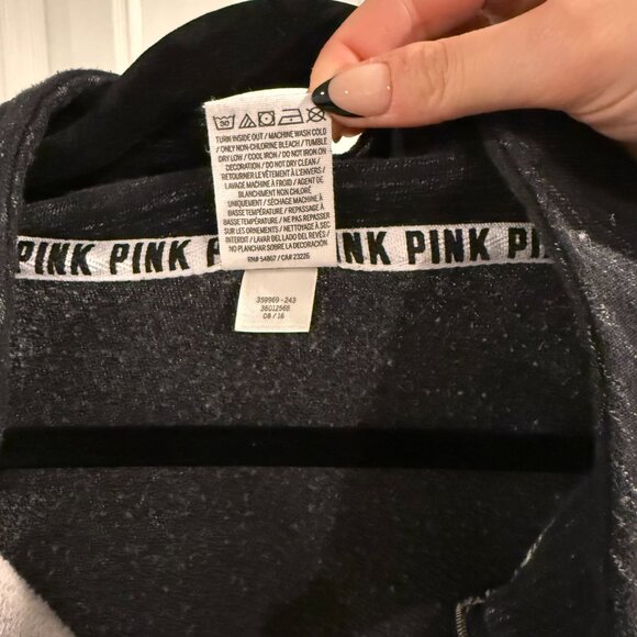PINK by Victoria Secret Quarter Zip Sweatshirt Hoodie in Gray and Pink Large - Picture 5 of 5
